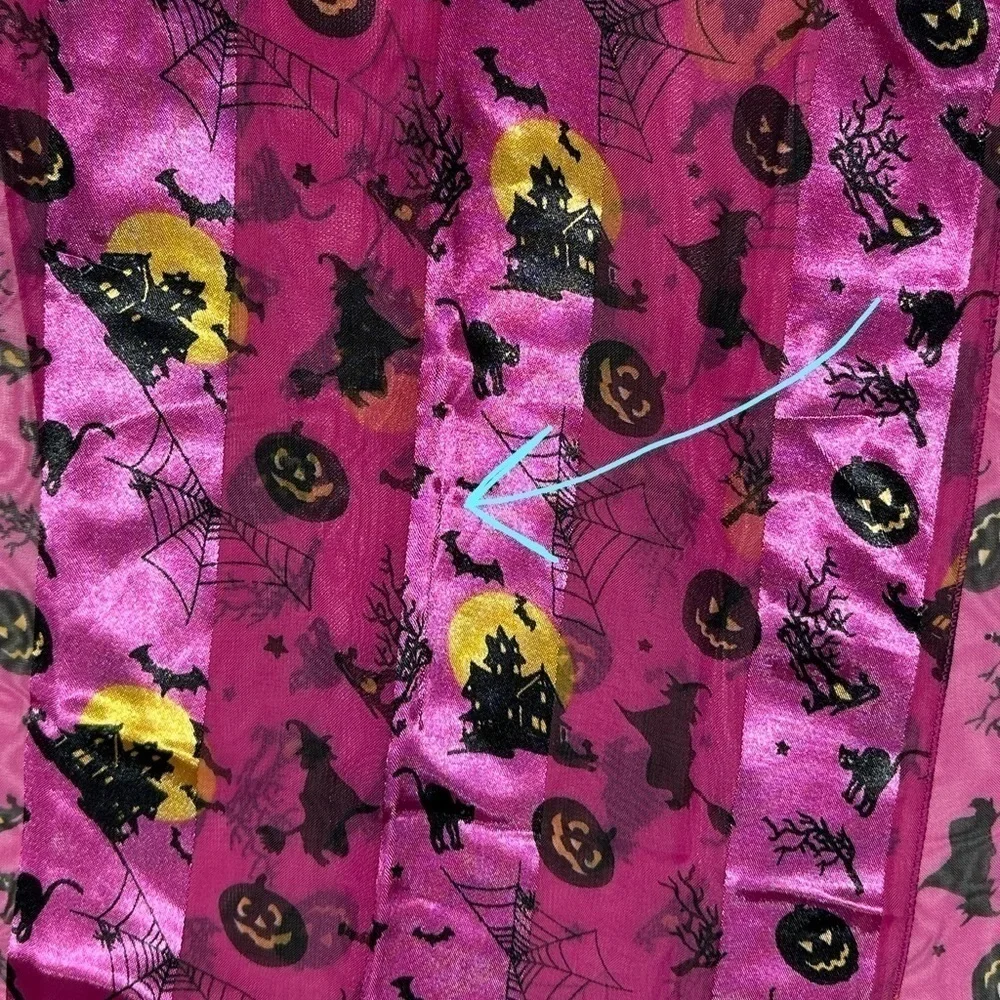 Purple Satin Halloween Scarf Witch Pumpkin Cat Bat Web 61x11.75” Rectangle